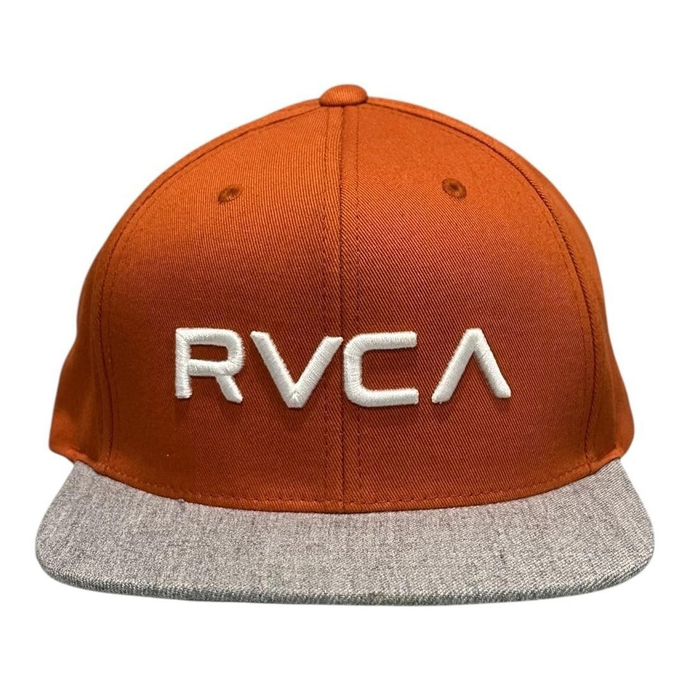 RVCA Baseball Hat Cap Snap Back One Size Orange Gray Logo Flat Brim Mens